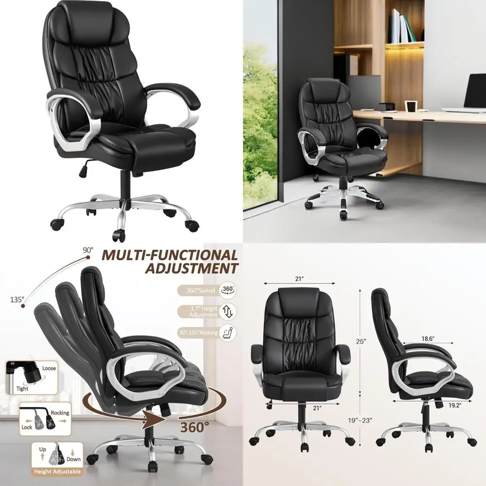 كرسي مهام دوار تنفيذي حديث قابل للتعديل، كرسي مكتب كمبيوتر عالي الظهر من جلد البولي يوريثان مع مساند للذراعين مبطنة #1