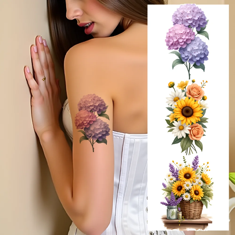 

9pcs Temporary Tattoo Sunflower Stickers Illustration Floral Stickers Butterfly Stickers For Children Boys Adults
