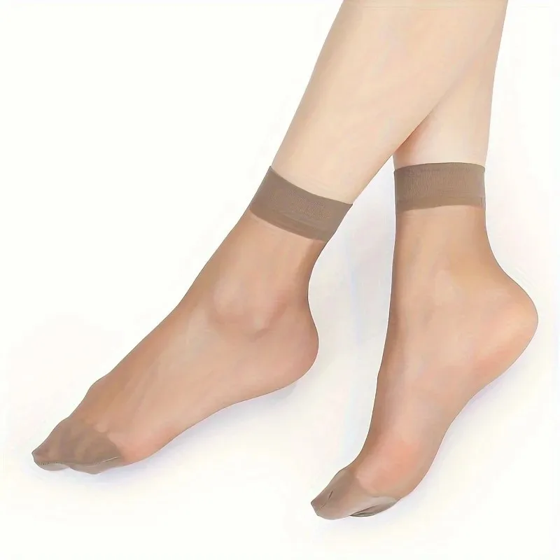 10 Paar transparente, dünne Seidenstrümpfe für Damen, Sommer, atmungsaktiv, weich, bequem, schwarz, hautfarben, verschleißfest, lässige Socken – Detail 8