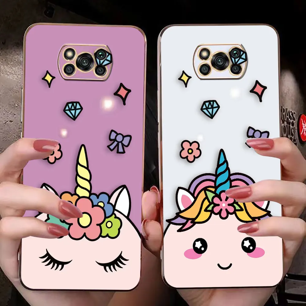 Cover Smooth E-TPU Phone Case Xiaomi POCO F1 F2 F3 F4 F5 M2 M3 M4 M5 X2 X3 X4 X5 GT NFC C40 PRO 4G 5G Case Cartoon Cute Unicorn