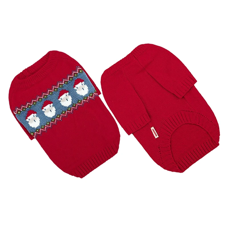 Cat & Puppy Christmas Sweater Pet Turtleneck Knitwear With Santa Claus Pattern Sweaters Red Jacquard Sweater For Kitten & Puppy