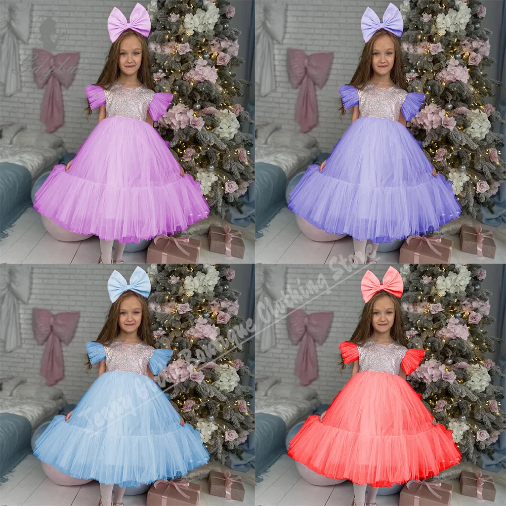 2026 New Tulle Girls Dress Kids Birthday Gown Sparkling First Communion Dress Host Piano Performance Formal Party Celebration