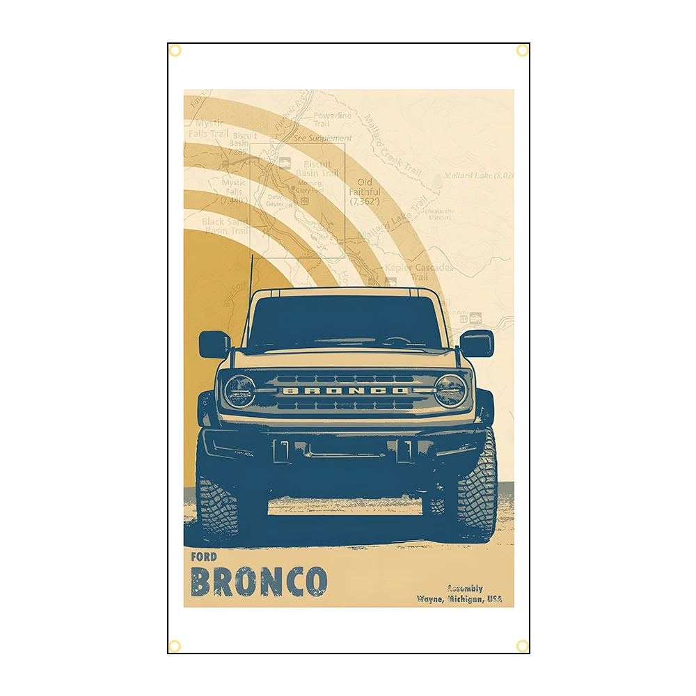 Bronco Racing Car Flags Polyester Digital Printing Banner for Bedroom Wall Art Out Door Tapestry Decoration