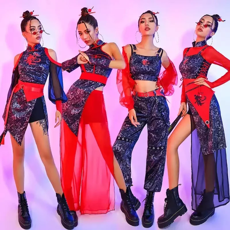 Hip Hop Jazz Pole Dance Clothing Chinese Style Drag Queen Dj Stage Wear Rave Festival Outfit Women Gogo Dancer Costume