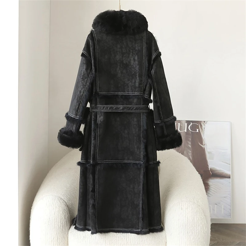 2024 Fall and Winter Rabbit Haire Coat Lady Medium-length Wool Collar Suede Women Young Jacket Parka JT437