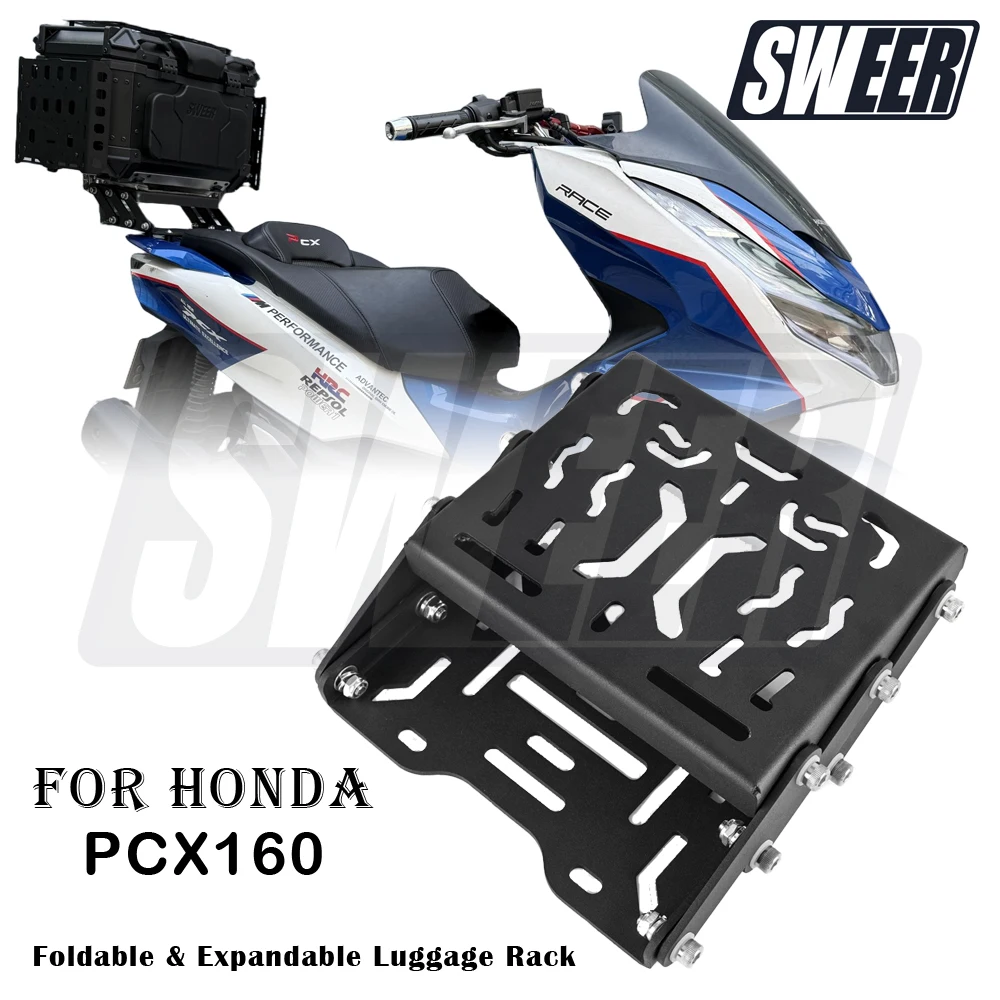 Motorcycle Carbon Steel Multifunctional Rear Rack Suitable For Honda PCX160 2021-2026 Foldable Expandable Luggage Rack