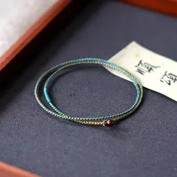 Fashion Handmade Bracelet Blue Green Rope Lucky Bangle Can Wear Bead DIY Women Men Lover's Gift Friendship Double Loop Bracelet