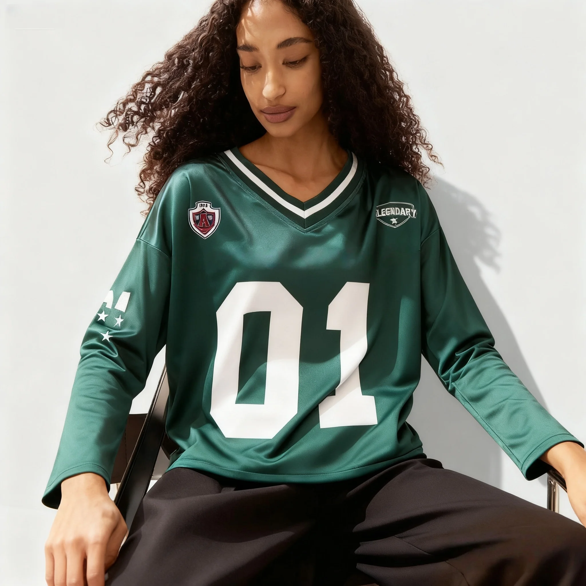 

Весенне-осенне-зимняя футболка с длинными рукавами, сексуальный трикотаж, номер 01, американский уличный женский ленивый стиль, большой топ для взрослых с 3D-принтом