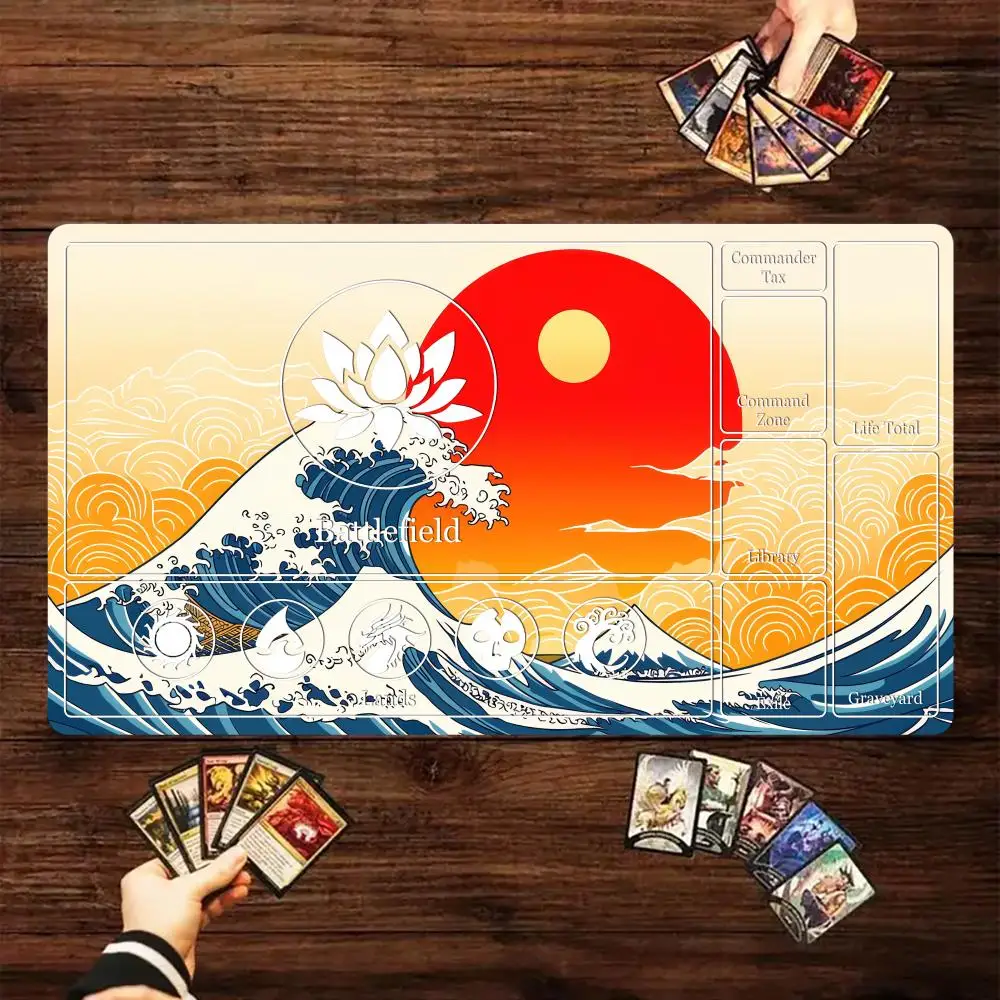 

Magic card playmat with zone Kanagawa Art Waves design mtg Playmat Desk Mat gamer expansion gaming mouse pad office desk mat