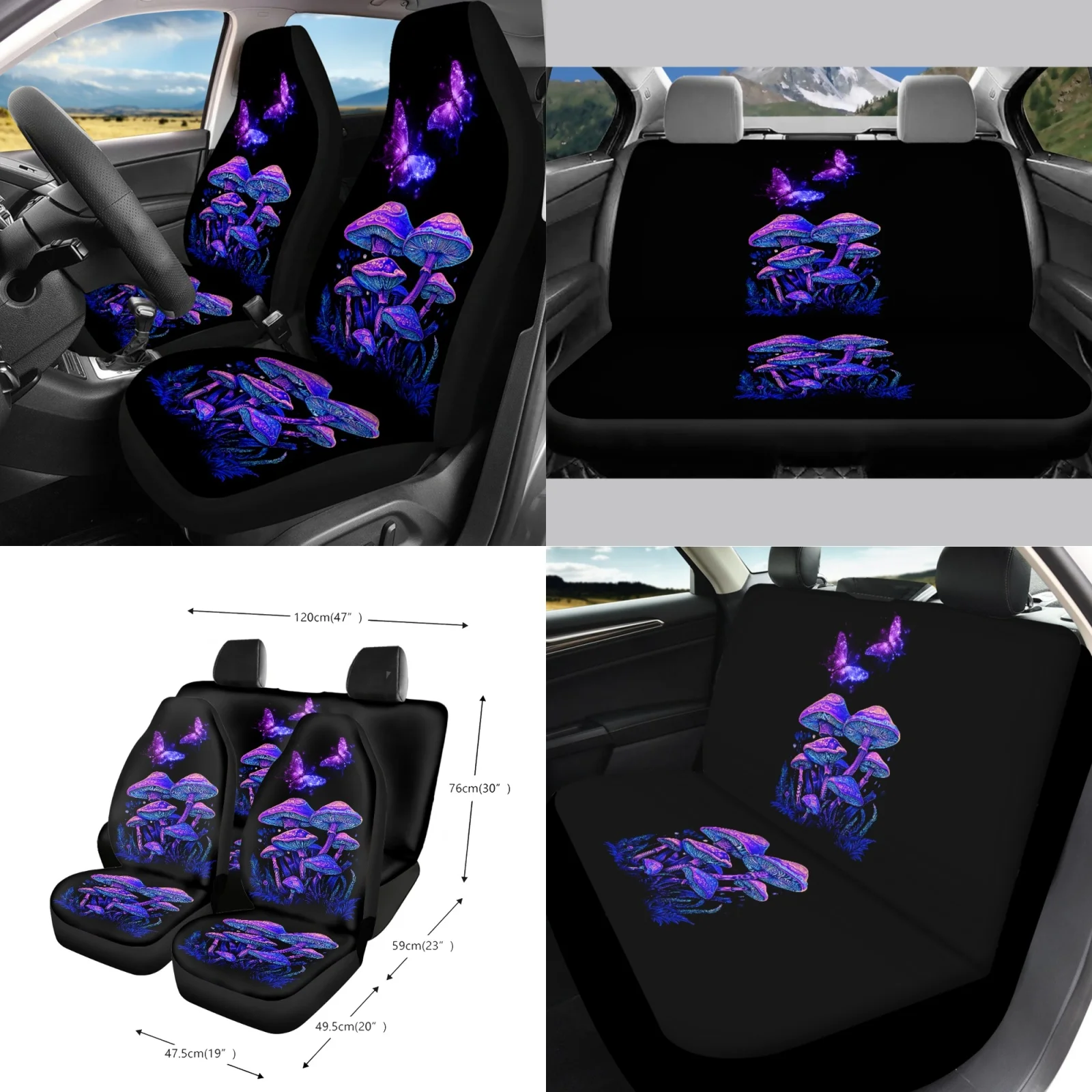 Coloranimal Purple Mushroom Pack of 15 Car Seat Covers Protective Soft Front Back Seat Protector Suitable for Truck Daily Use