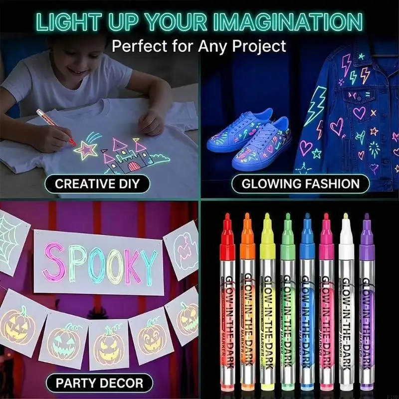 

8Pcs Glow In Dark Marker Highlighters Set With Friendly Materials School Classroom Organization Tools For Note Taking F19E