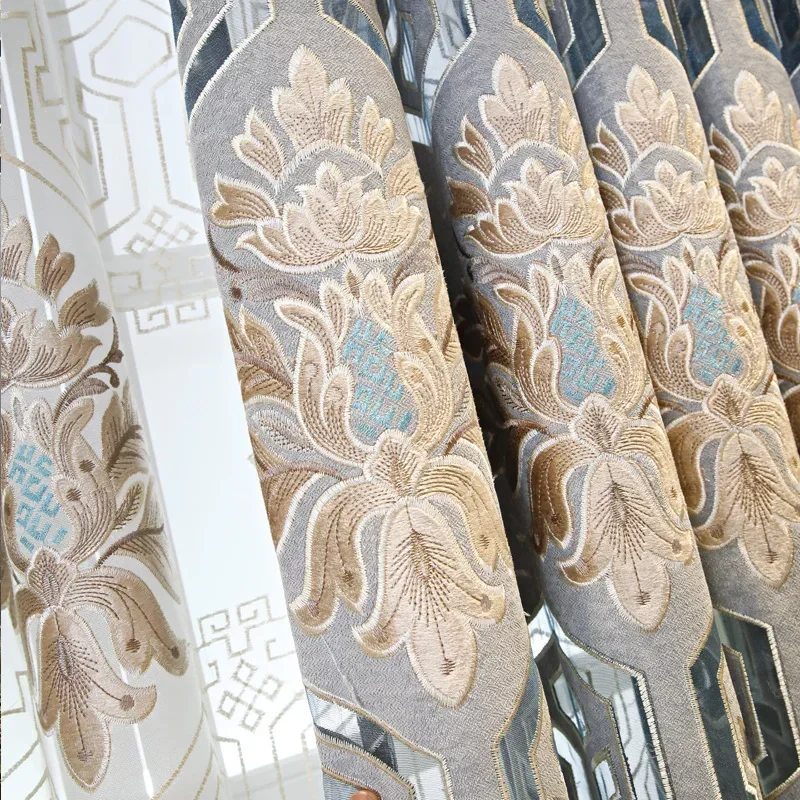 

European Style Hollow Curtain High-end Bay Window Luxury Shading Curtains For Living Dining Room Bedroom