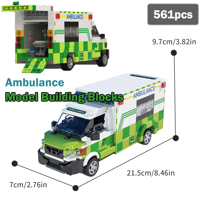 

561pcs Ambulance Model Building Blocks Creative Educational Assembled Car Toys Collectible Ornaments MOC Small Bricks Boys Gifts