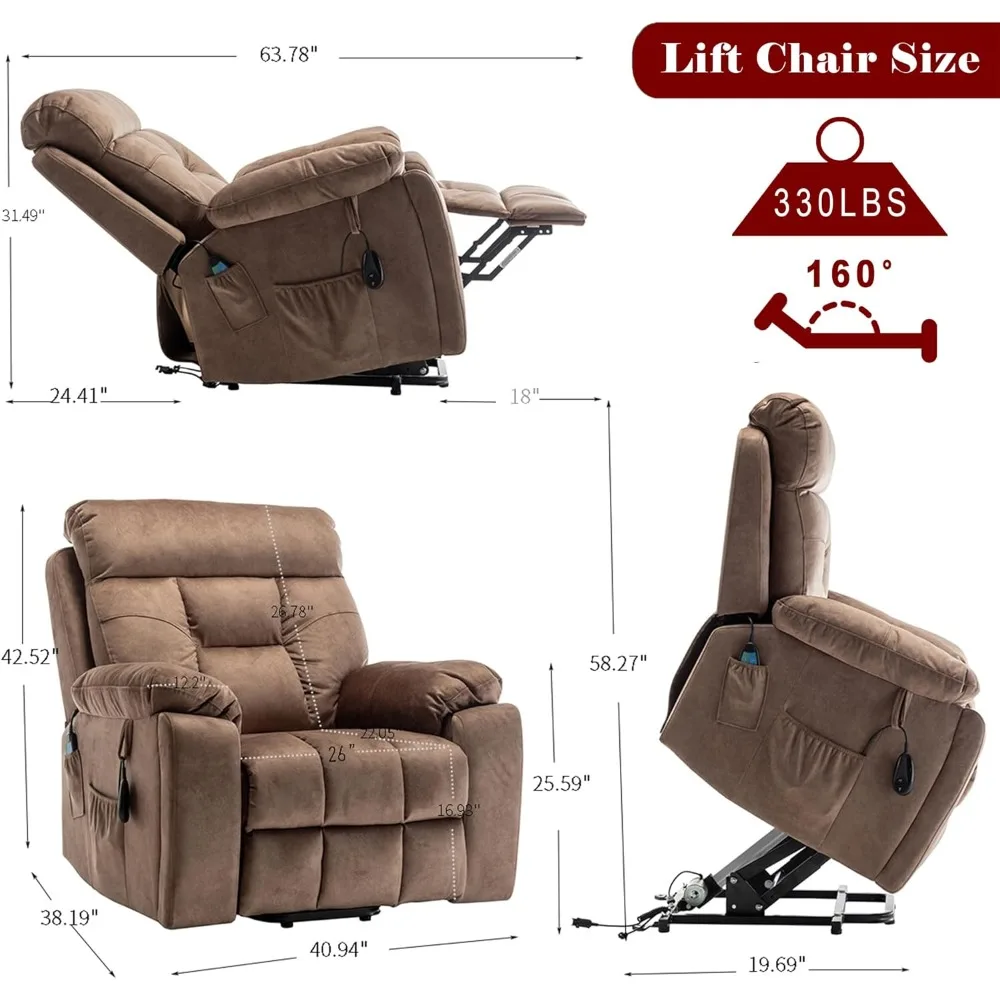 كرسي كرسي رفع الطاقة مع وظائف التدليك والتدفئة، أريكة مخملية مع جهاز تحكم عن بعد وحاملي أكواب #2