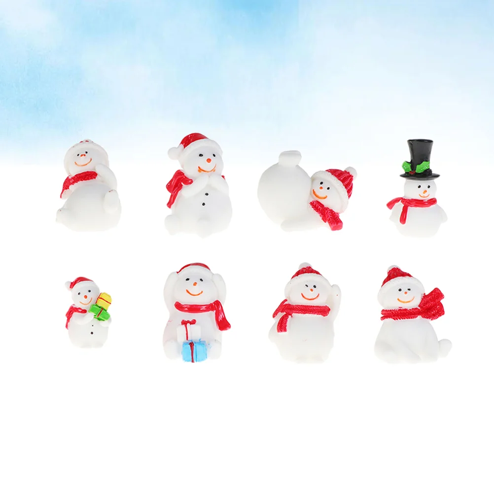 8 Pcs Snowman Shape Resin Christmas Decor Desktop Ornament Lanscape Snowball Ornaments Miniature Microlandscape