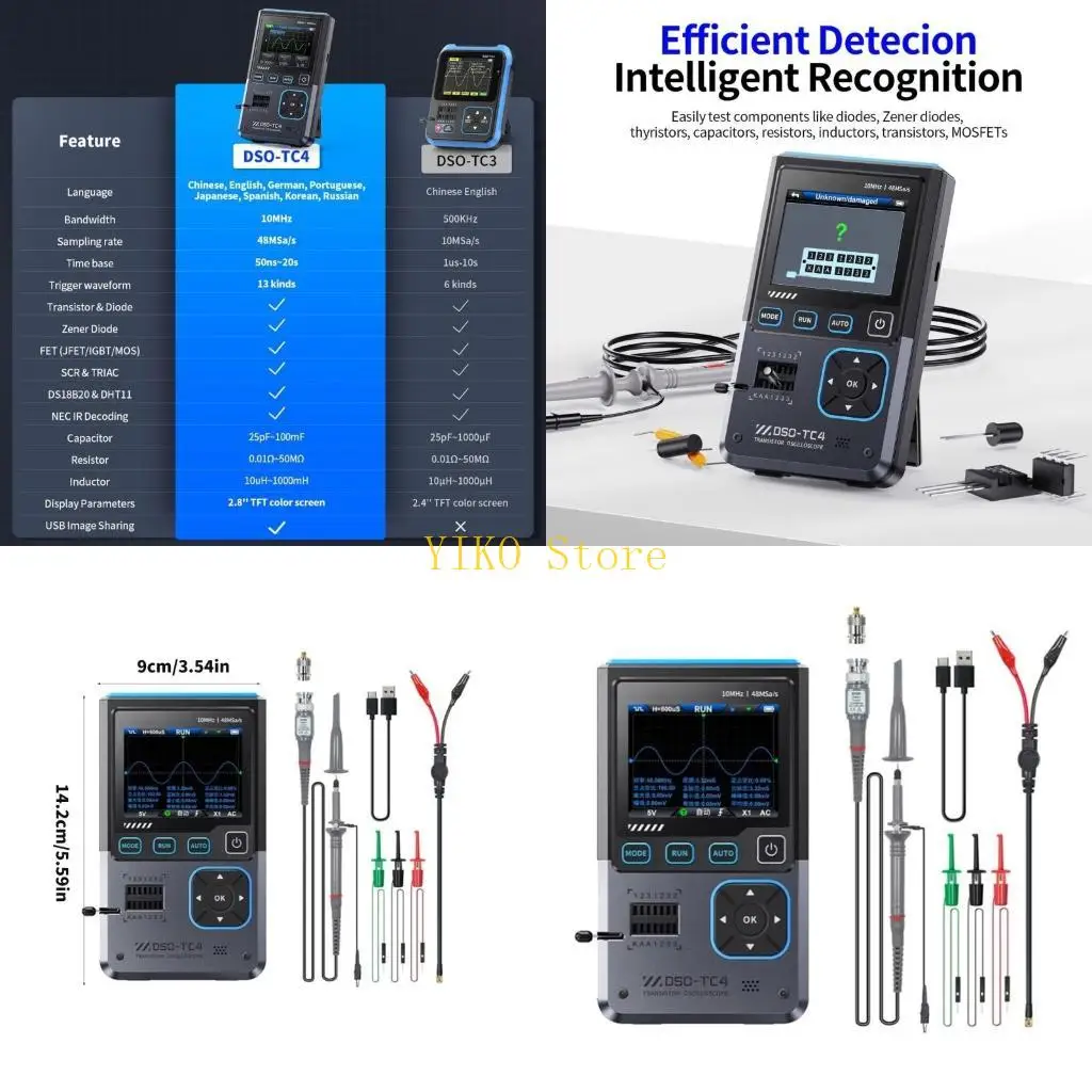 K32C 1 Set DSO-TC4 Digital Oscilloscope 2.8inch TFT Screen Sampling Rate 48MSa/s & 10MHz Bandwidth with Probe