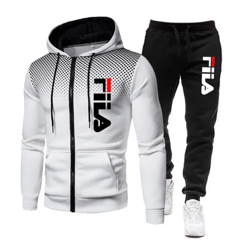 

New Men's Casual Jogging Fitness Fashion Sports Clothing Set Autumn and Winter Printed Zipper Hoodie + Two Sets of Stretch Pants