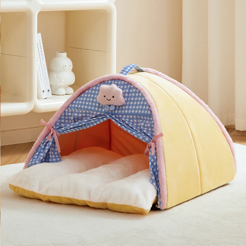 

Semi-Enclosed Cat Kennel Bed Teepee Tent Mattress Cute Decorative PP Cotton Filling Warm Breathable Cats Household Pet Supplies