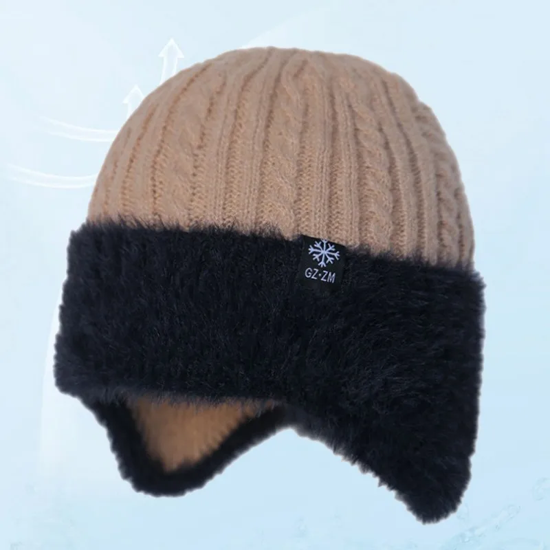 

Skiing Hood Cap Thickened Outdoor Cold-Proof Hat Ear Hat Soft Knitted Hat For Skiing Winter Sports Leisure Travel