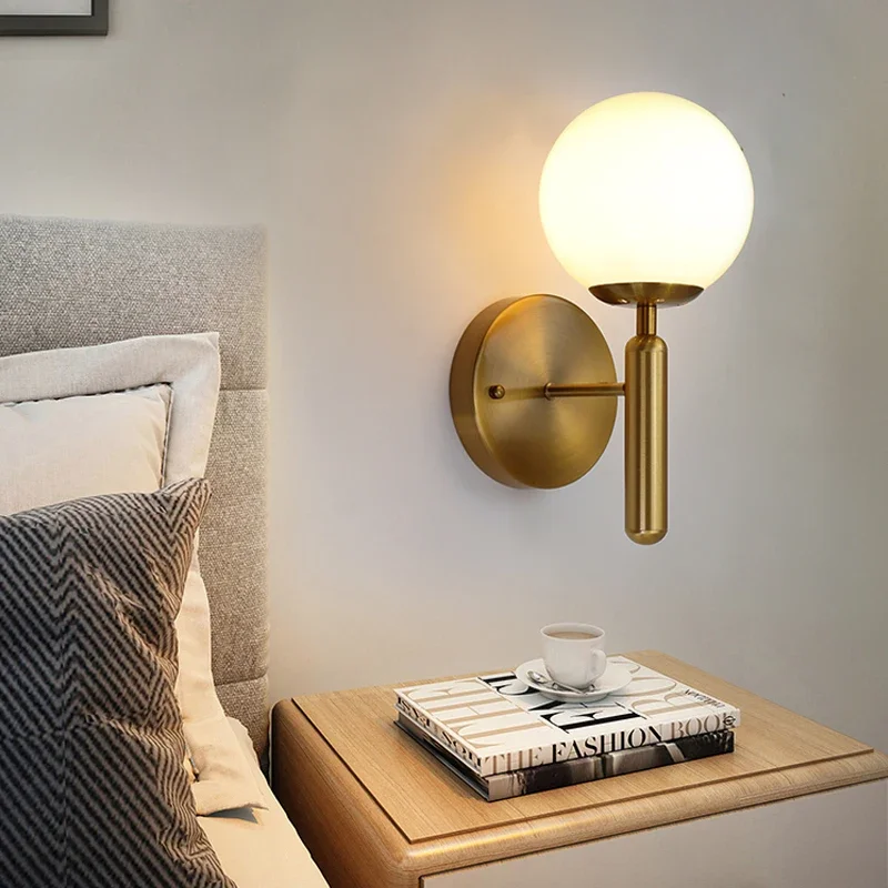 

Nordic Modern Wall Lamp Beside Bedroom Glass Ball LED Wall Lights Fixtures Wandlamp Lighting Bathroom Mirror Stair Light