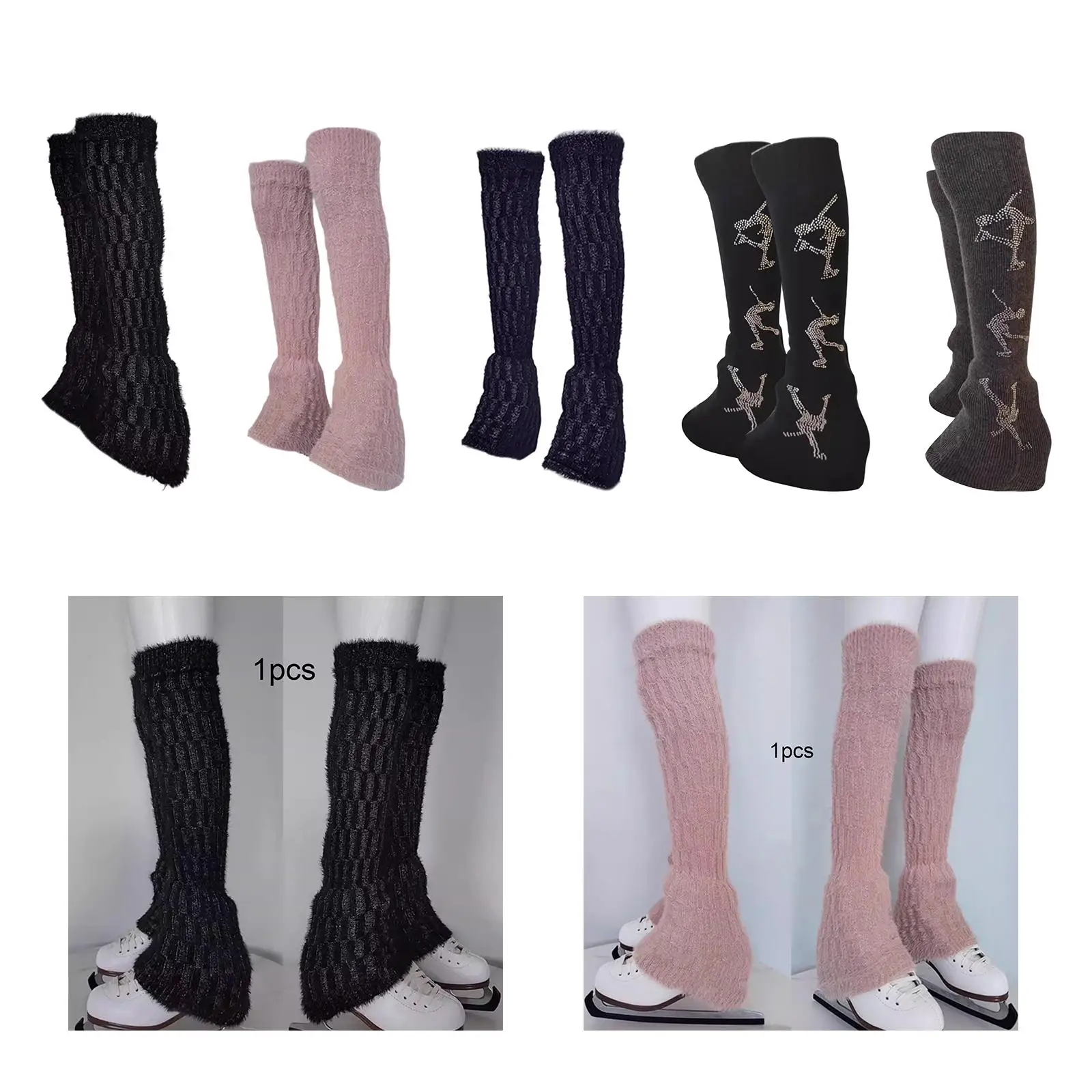 

2 Pieces Figure Skating Leg Warmers Leg Cover Fashion Clothing Accessory Warm over The Boot for Winter Activities Training