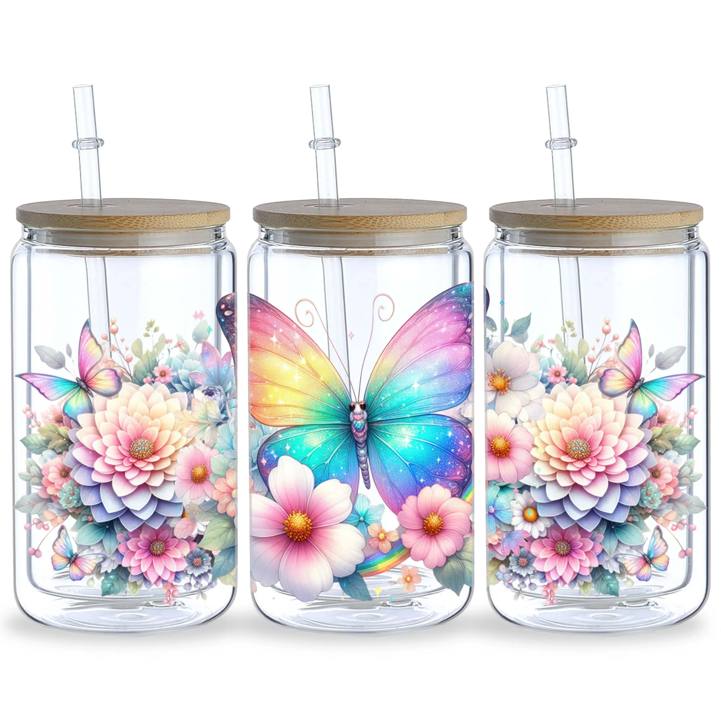 5sheets Butterfly Pattern UV DTF Cup Stickers, Waterproof Sticker Pack For Decorating Mugs, Cups, Bottles, School Supplies, Etc