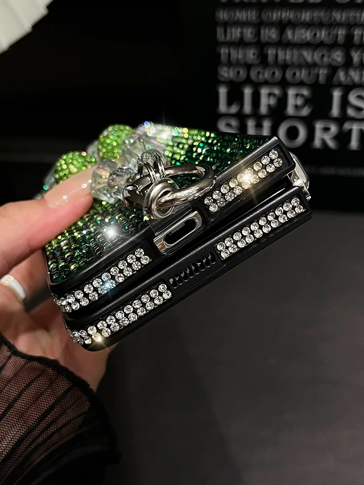 Bling Gradient Full Diamond Case for Samsung Galaxy Z Fold 6 Z Fold 5 Z Fold 4 Z Fold3 Woman Shiny Gem Bracelet Protective Cover