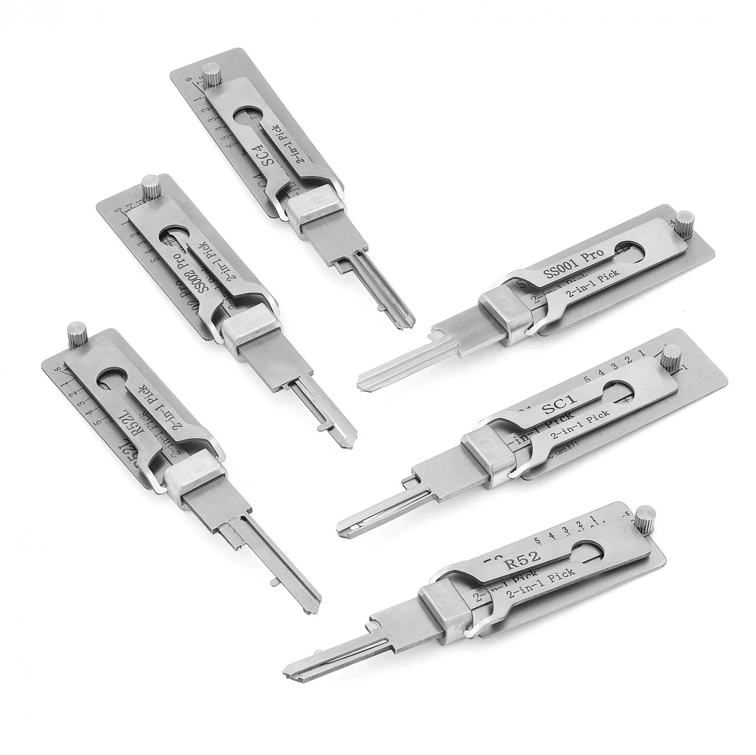 1-6Set Lishi 2 in 1 Unlock Decoder Pickup Kit Unlock Tool Key Decoder Precisie Haak Deur Onderhoud en Reparatie