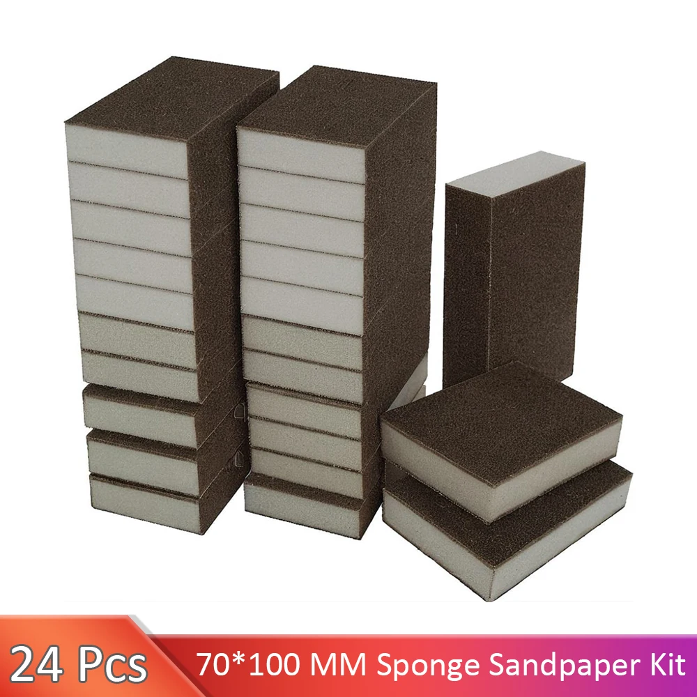 24 Pcs 70*100 Square Sanding Sponge Wet and Dry Sanding Block for Drywall Metal Wood