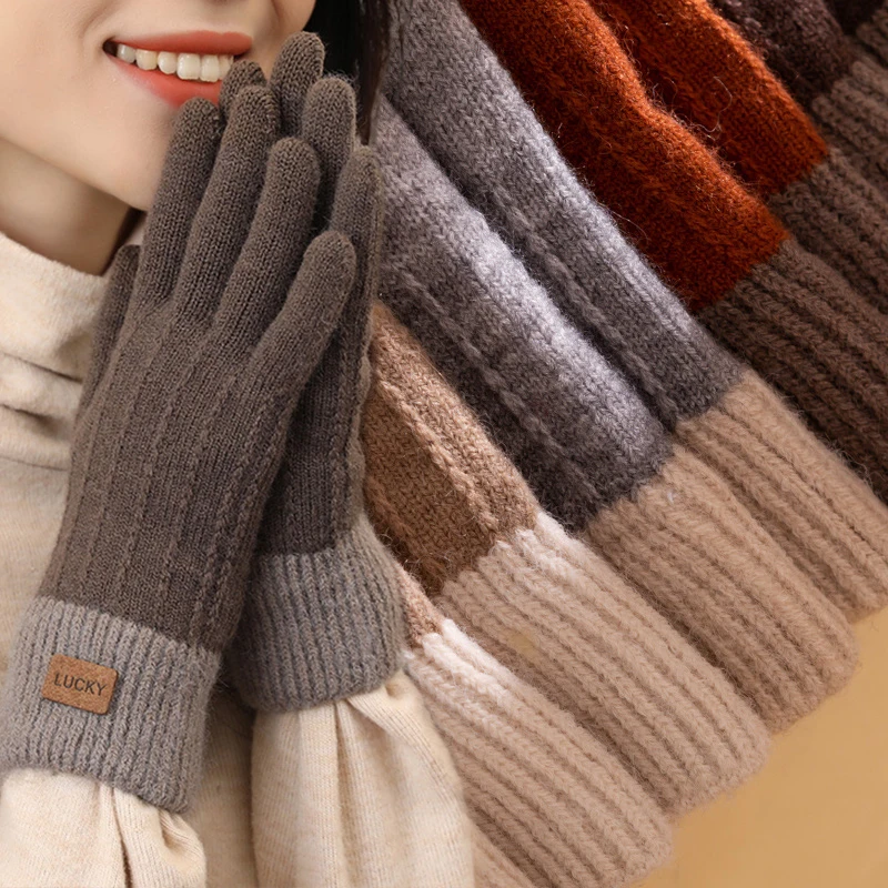 Wool TouchScreen Skiing Gloves Women's Cashmere Knitted Winter Gloves Cashmere Knitted Women Warm Thick Gloves Cycling Gloves