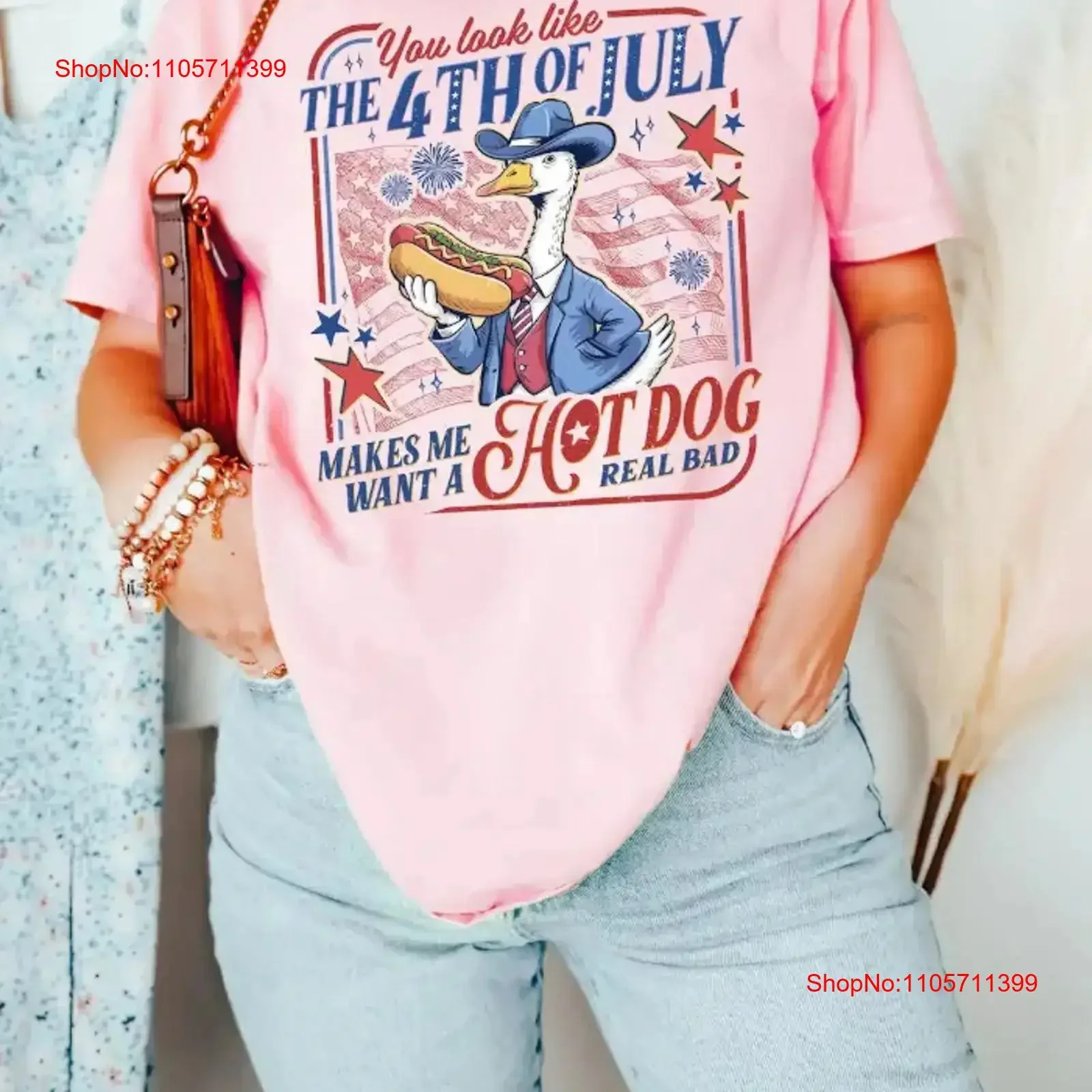 Funny Goose You Look Like The 4th of July Makes Me Want A Hot Dog Real Bad shirt long or short sleeves vintage Washed Soft