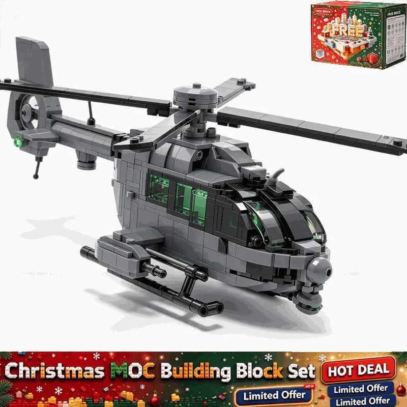 818PCS Grey Twin Engine Rescue Helicopter Model Custom Building Blocks Aircraft DIY Assembly Educational Toy Gift For Adult