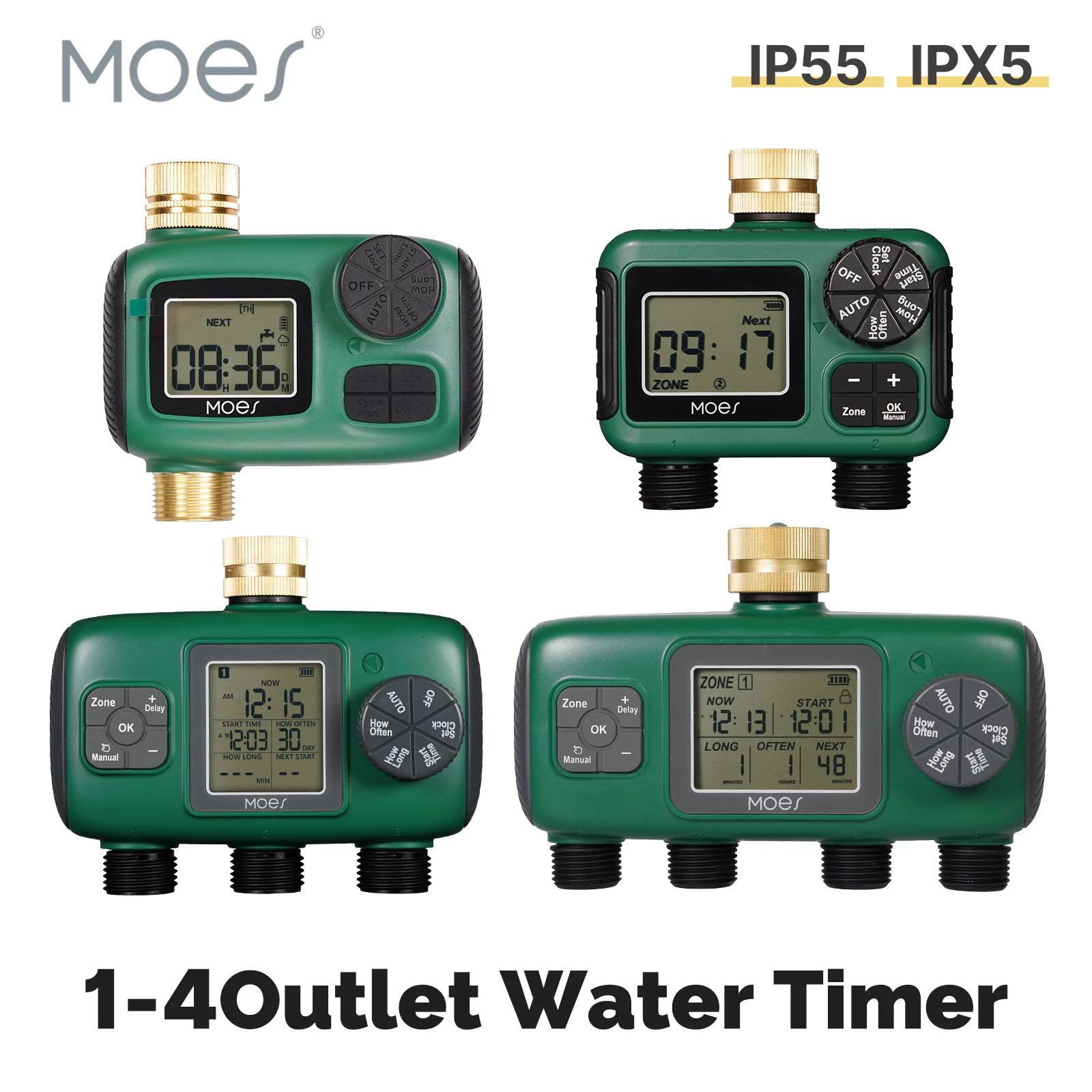 MOES Garden Water Timer 1‑4 Outlet IP55 Waterproof 3/4