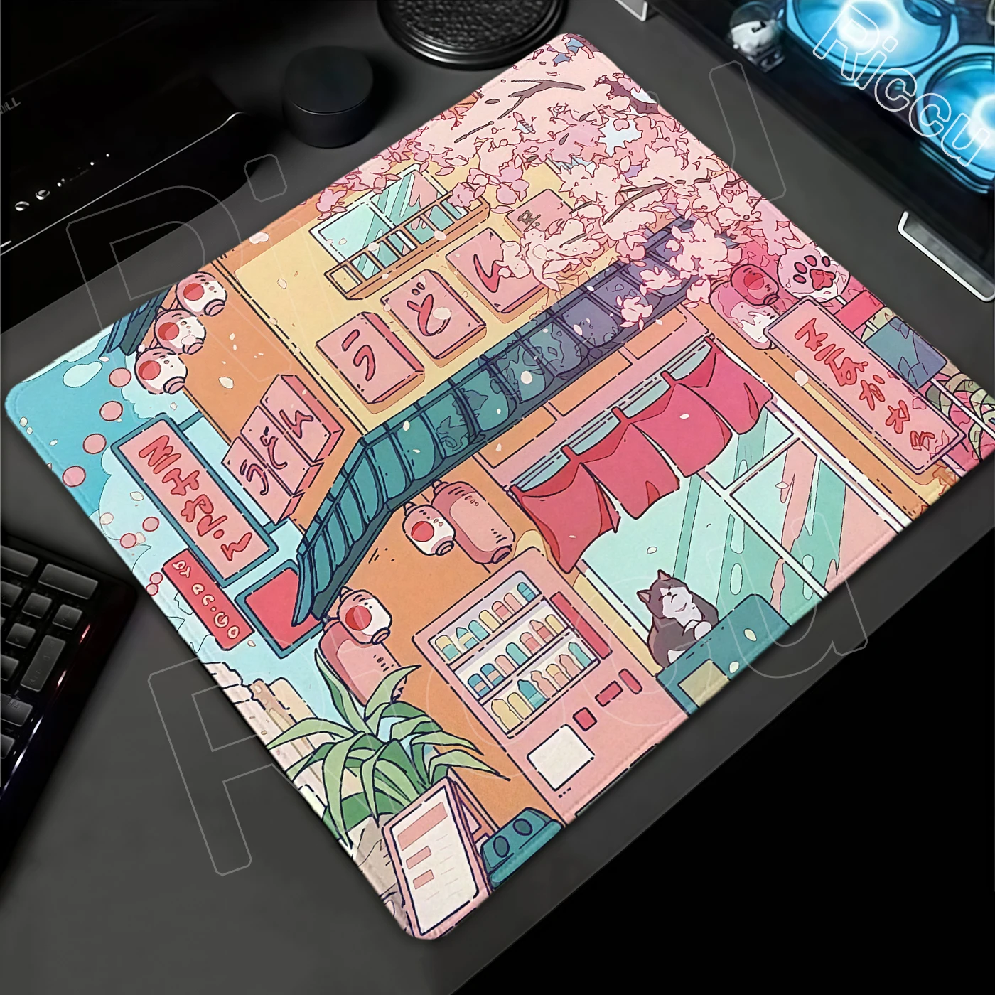 Mauspad, Kirschblüten-Mauspad mit süßer Katze, rosa, klein, Gaming-Mauspad, PC-Schrankteppich, XS, rutschfeste Schreibtischunterlage, Schreibtischzubehör, Matten