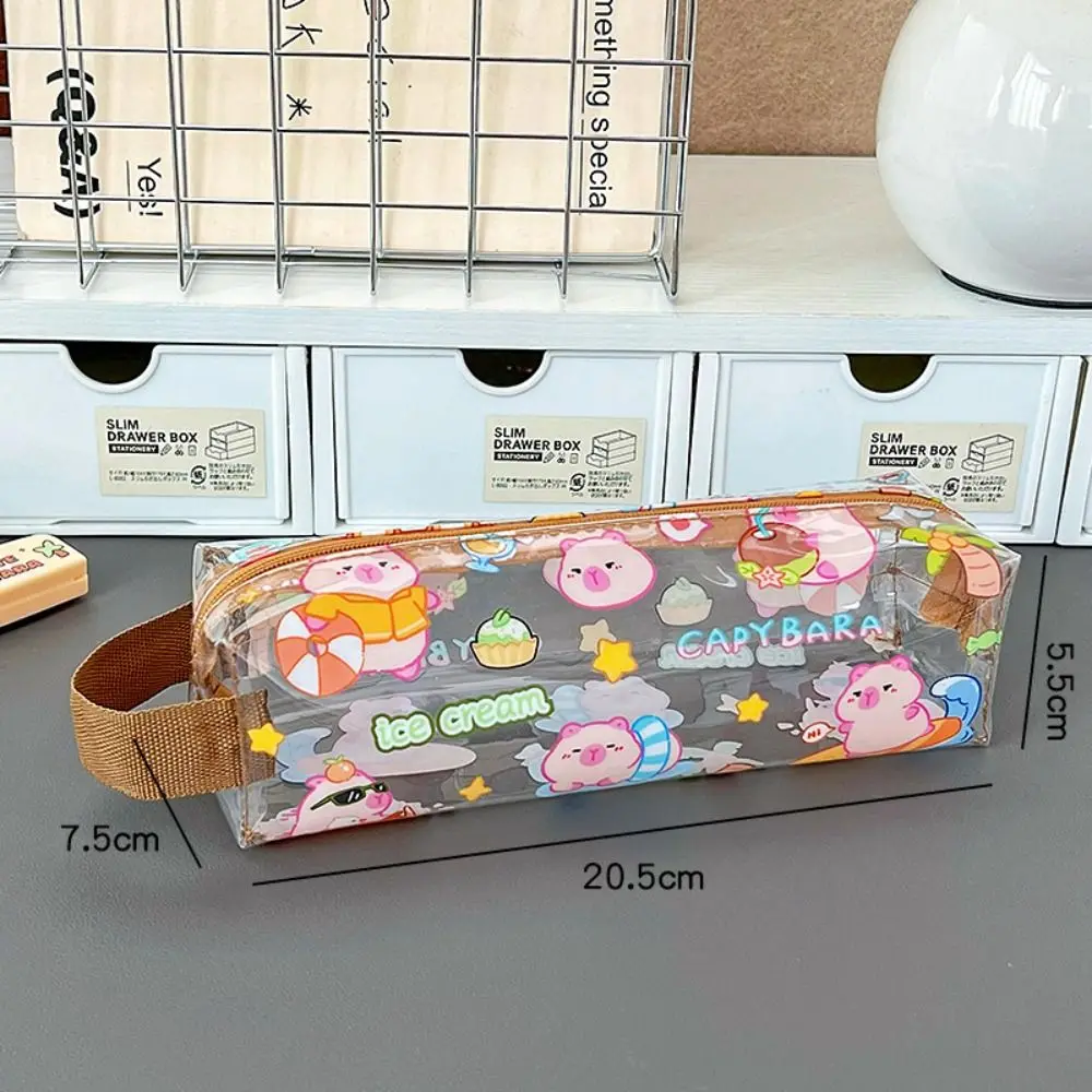 Kawaii Capybara Pen Bag Cartoon Cute Design Transparent Pencil Case Large Capacity Waterproof Stationery Storage Bag Girls