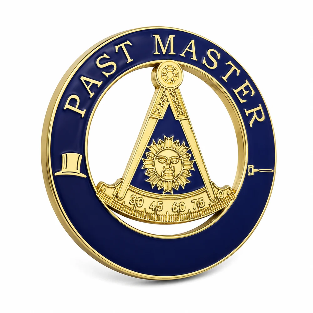 Past Master Masonic Car Emblem 3D Metal Freemason Badge Blue Gold Auto Rear Trunk Decal Vehicle Exterior Decoration