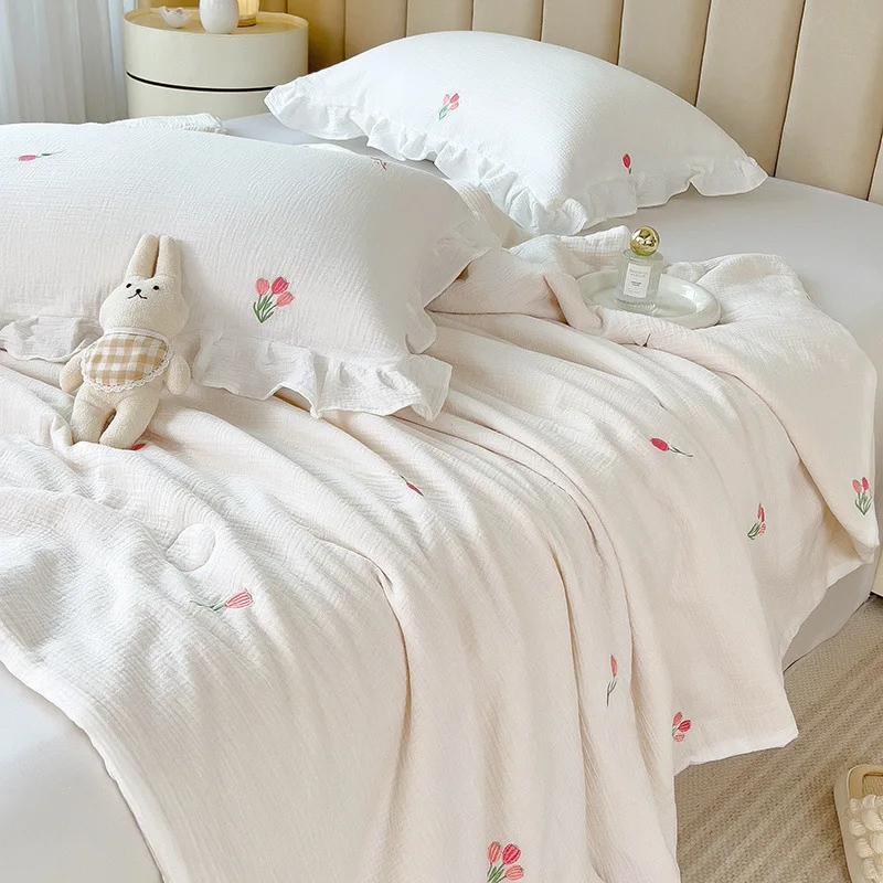 New Class a Cotton Double-Layer Yarn Embroidery Soybean Duvet Insert Summer Quilt Bare Sleeping Skin-Friendly