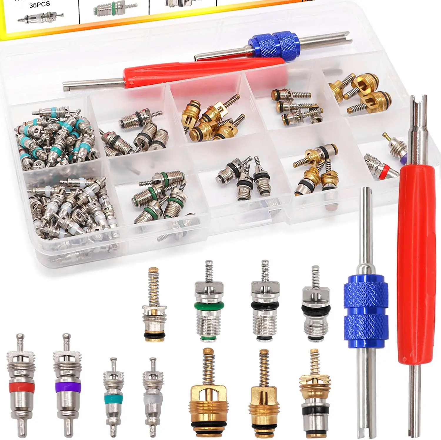 40/102pcs Car A/C Repair Kit R12 R134a Refrigeration Tire Valve Stem Cores,270pcs Car Air Conditioning Compressor Seals O-Ring