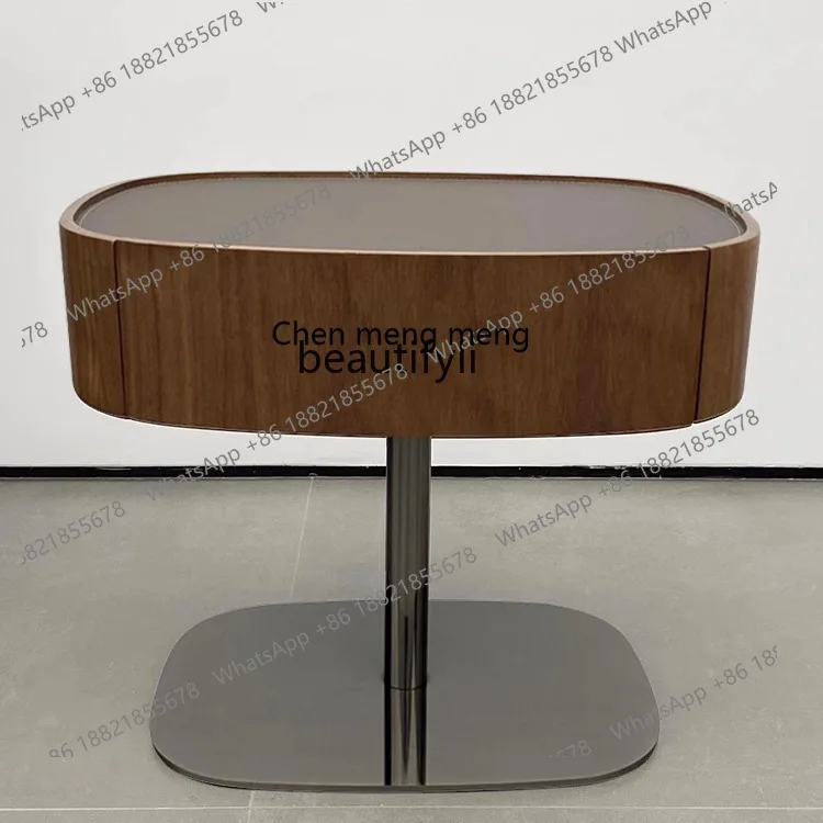 D178 Walnut Bedside Table Solid Wood Saddle Leather Modern Bedside Cabinet Vintage Style Small Side Table