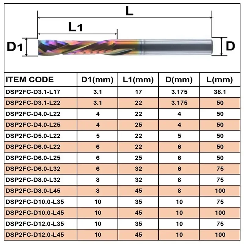 1Pcs CNC Router Wood End Mill Bits 3.175/4/5mm - DLC/HOT 2 Flutes UP DOWN Cut Carbide Milling Cutter Spiral Compression Tool