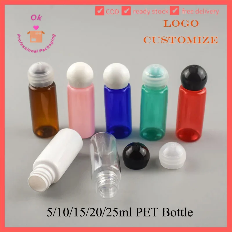 50 Stuks 5 Ml Mini Plastic Fles Met Bal Deksel Insert 10 Ml 15 Ml 20 Ml Lege Huisdier Reizen Refill fles Crème Serum Container Xz 2311031