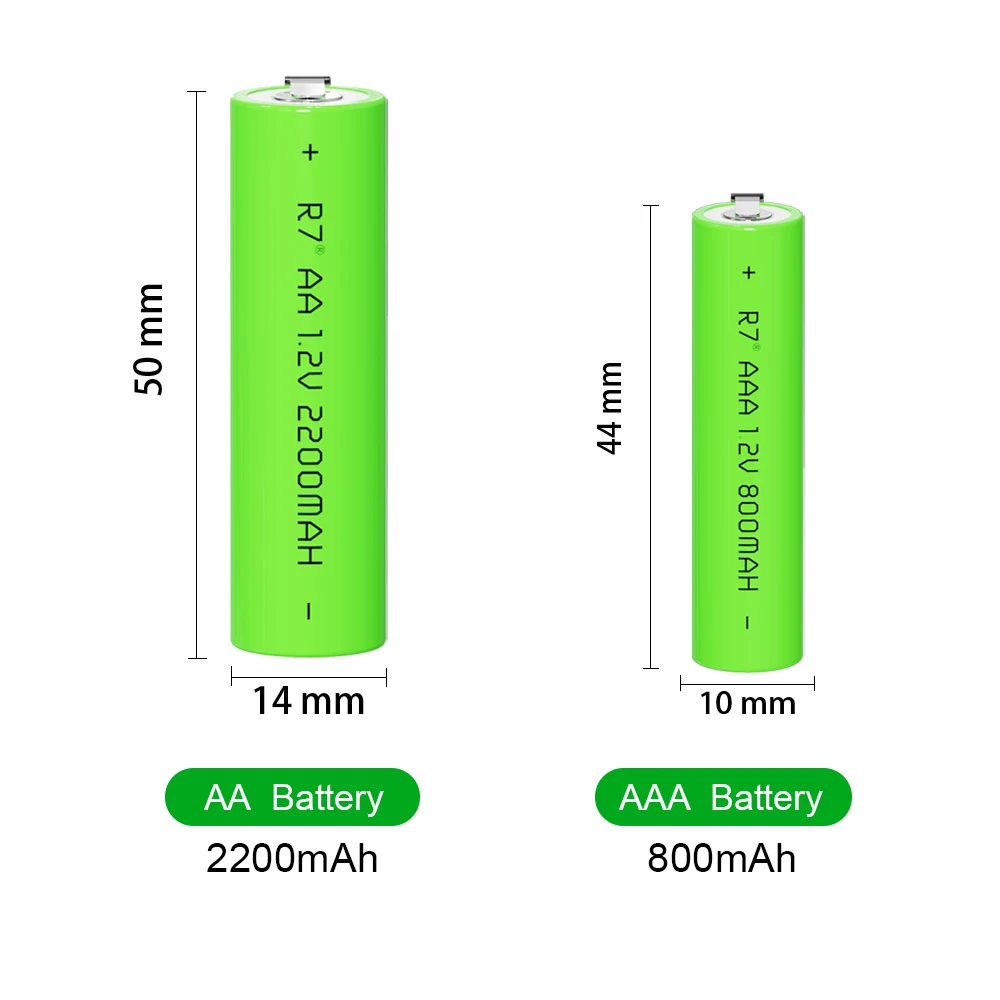 R7 1.2V AA2200mAh + AAA800mAh Rechargeable Battery Ni-MH Cell Green Shell with Welding Tabs for Toothbrush Electric Shaver Razor