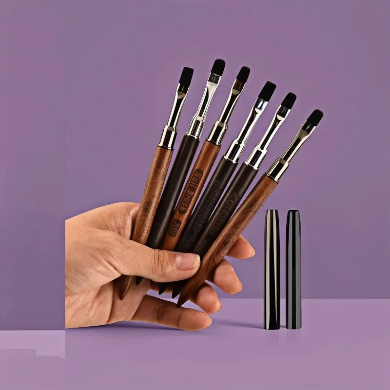 Conjunto de escova de arte de unha de sândalo com grande cabeça plana redonda círculo quadrado caneta de fototerapia para cola de extensão de artista de unhas especial