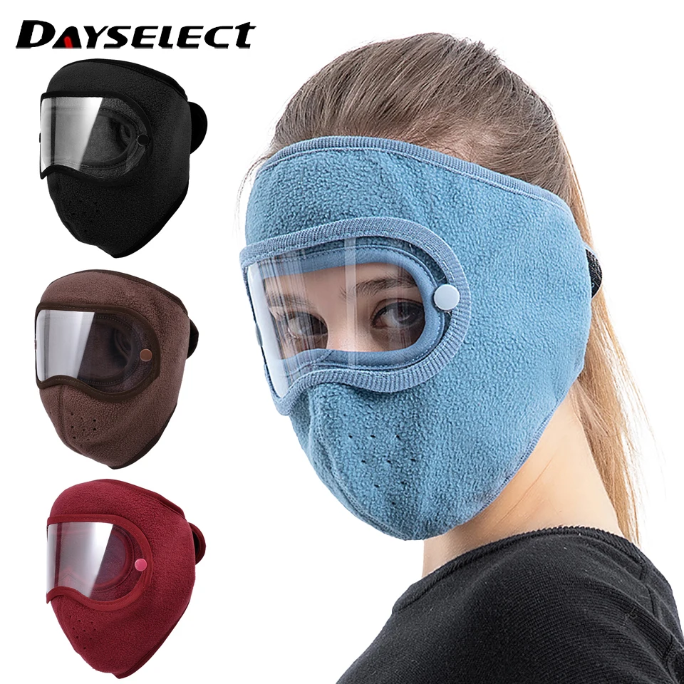 Winter Fleece Face Shield Cap With Goggles Anti-fog Windproof Warm Ski Cycling Mask Breathable Outdoors Sports Balaclava Unisex