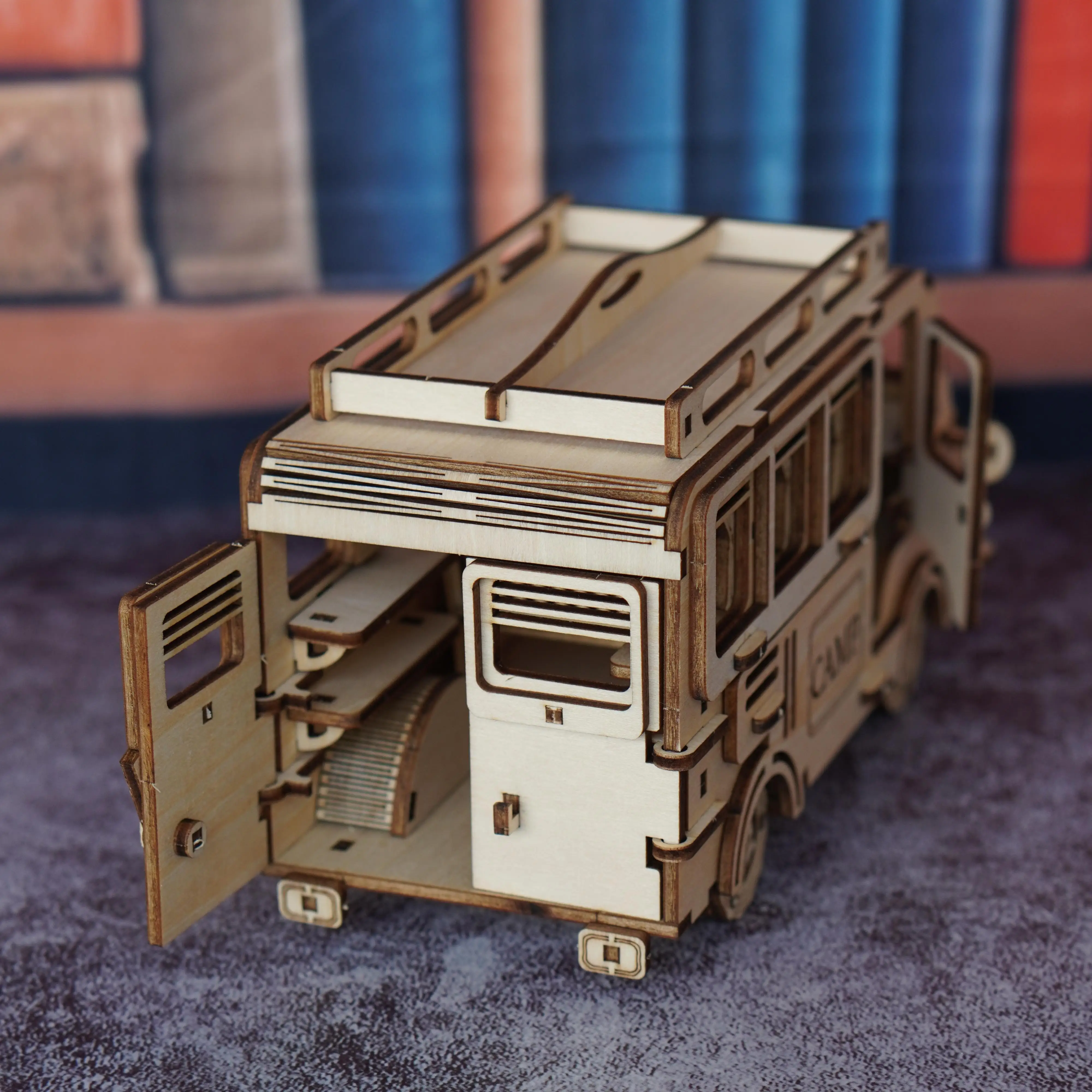 لعبة ألغاز ثلاثية الأبعاد نموذج سيارة تخييم خشبي، نمط RV للسفر، مناسبة لهدايا ألعاب تفاعلية ومبتكرة يمكنك صنعها بنفسك مع العائلة