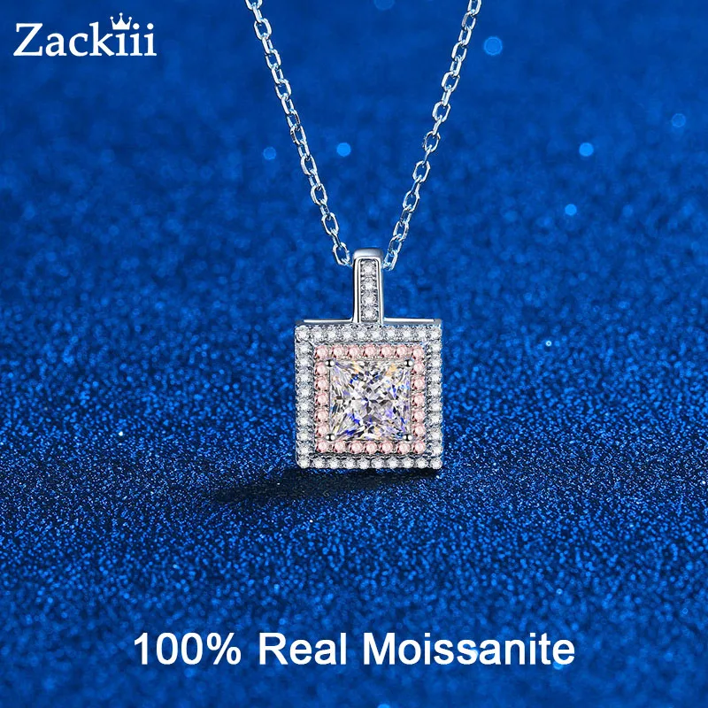 100% Real Moissanite Necklace for Women Vvs Princess Cut Diamond Pendant for Girlfriend Jewelry S925 Sterling Silver Gra