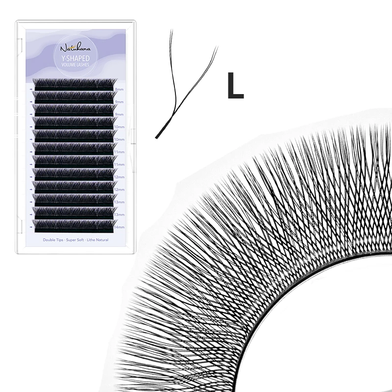 NATUHANA YY Shape Eyelash Extensions C D L LU(M) Curl Faux Mink Double Tip Eye Lashes Individual Easily Grafting Y Lash Makeup