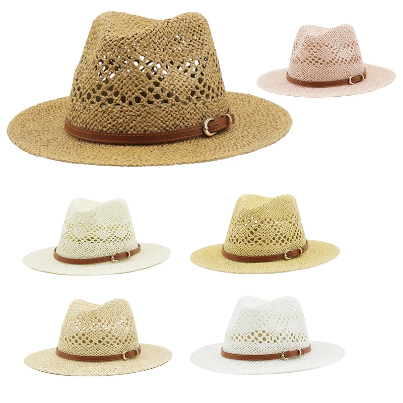 

New Fashion Hollowed Handmade Cowboy Straw Hat Women And Men Summer Outdoor Travel Beach Hats Unisex Solid Western Sunshade Cap