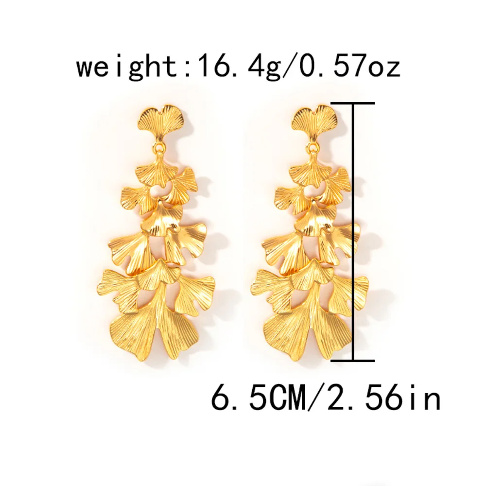 May@RZ A pair of exquisite personality classic fashion retro stainless steel gingko leaf pendant tassel earrings