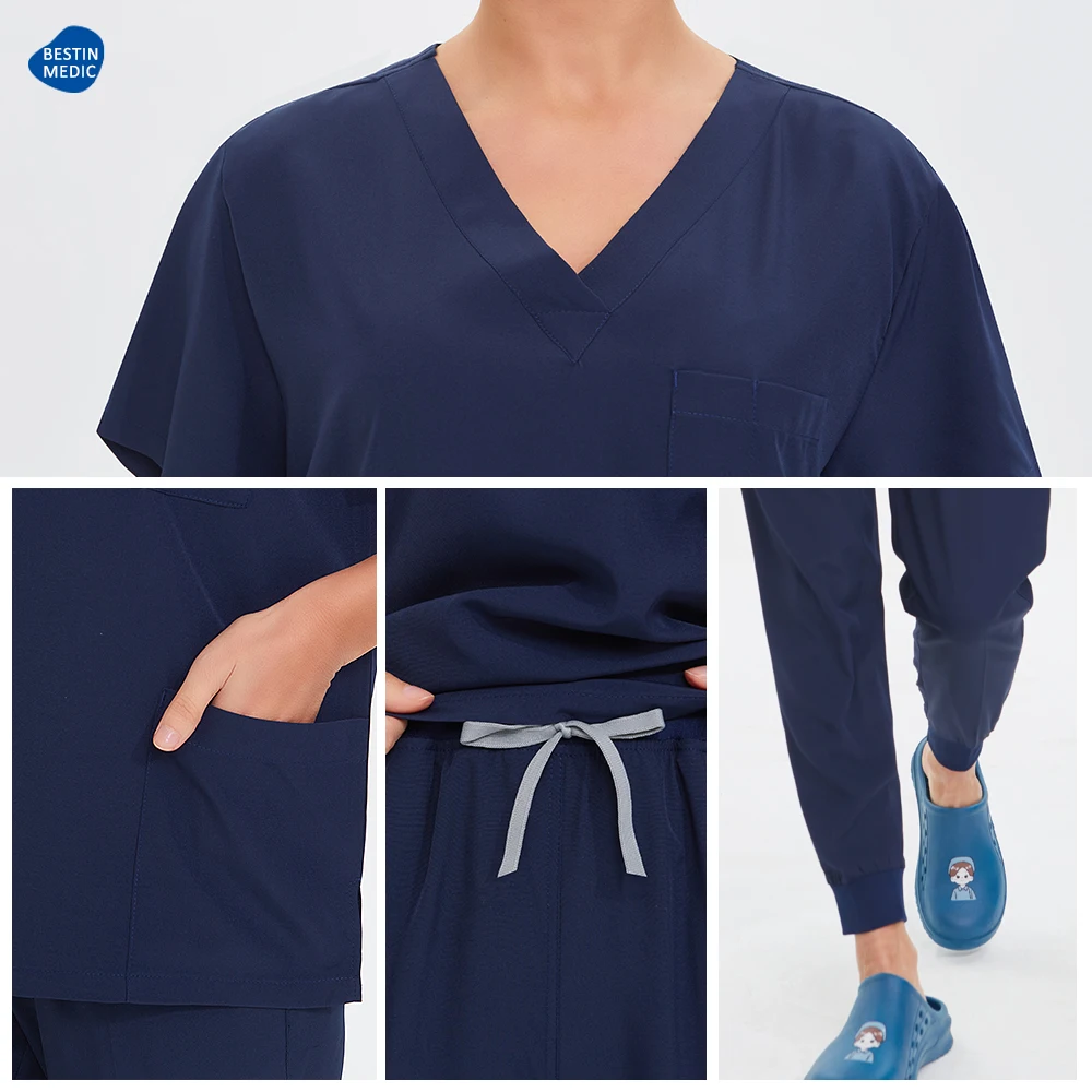 Lower Price Medical Uniform ชุดขัดผู้หญิง 2 ชิ้น V คอกางเกงนุ่มโรงพยาบาลทันตกรรมพยาบาล Slim ชุด S21
